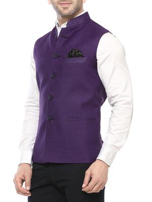 purple cotton nehru jacket - 14430973 - Standard Image - 2