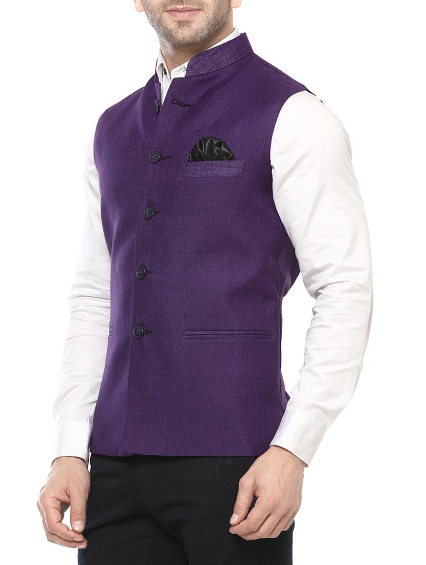 purple cotton nehru jacket - 14430973 - Zoom Image - 2
