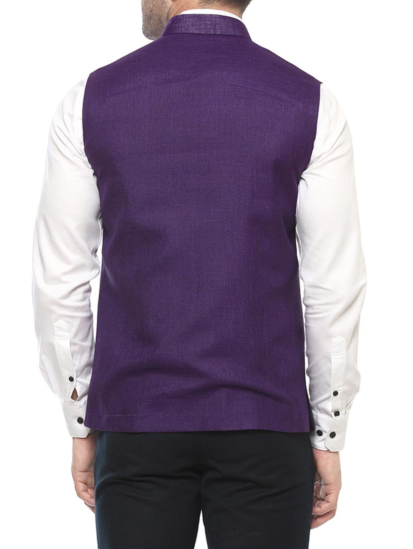 purple cotton nehru jacket - 14430973 - Zoom Image - 3