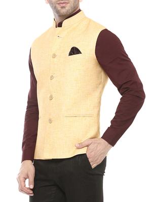 yellow cotton nehru jacket - 14430982 - Standard Image - 2