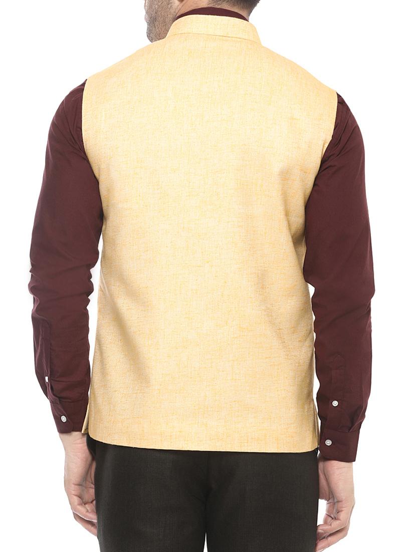 yellow cotton nehru jacket - 14430982 - Zoom Image - 3