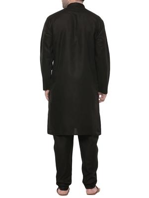 black cotton kurta payjama set - 14431399 - Standard Image - 3