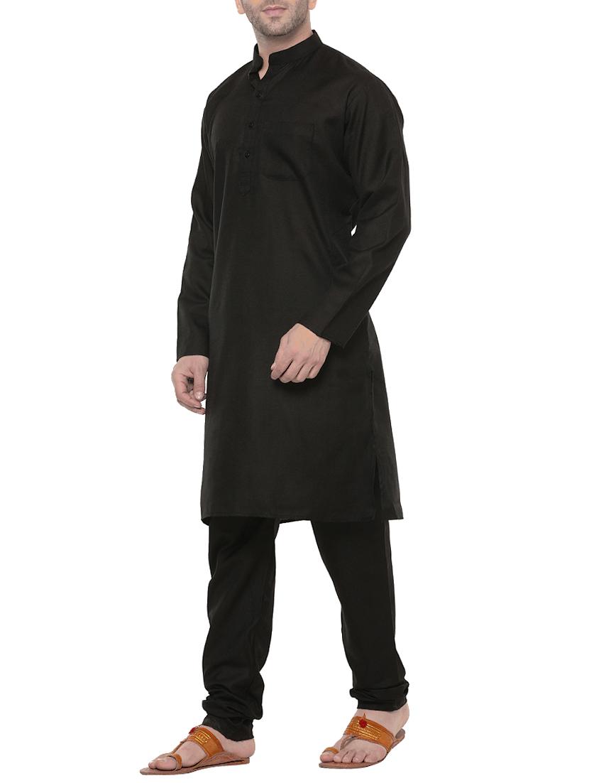black cotton kurta payjama set - 14431399 - Zoom Image - 2