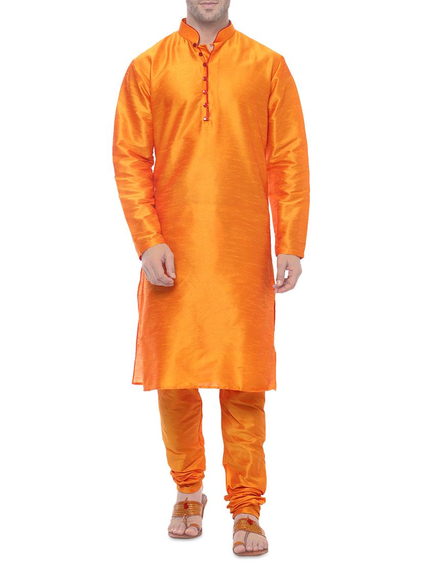 orange silk blend kurta payjama set - 14431421 - Zoom Image - 1