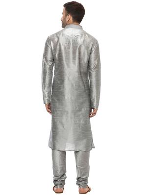 grey silk blend kurta payjama set - 14431422 - Standard Image - 3