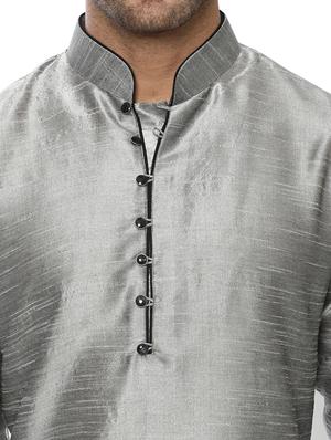 grey silk blend kurta payjama set - 14431422 - Standard Image - 4