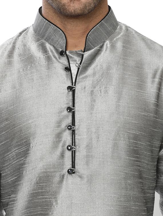 grey silk blend kurta payjama set - 14431422 - Zoom Image - 4