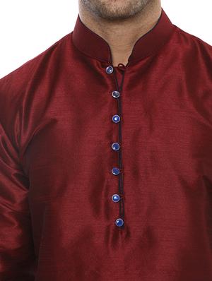 maroon silk blend kurta payjama set - 14431425 - Standard Image - 4