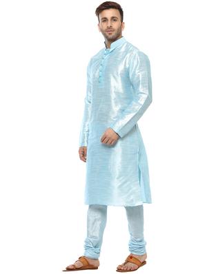 blue silk blend kurta payjama set - 14431435 - Standard Image - 2