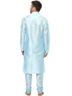 blue silk blend kurta payjama set - 14431435 - Standard Image - 3