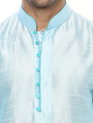 blue silk blend kurta payjama set - 14431435 - Standard Image - 4