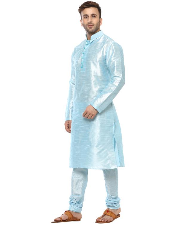 blue silk blend kurta payjama set - 14431435 - Zoom Image - 2