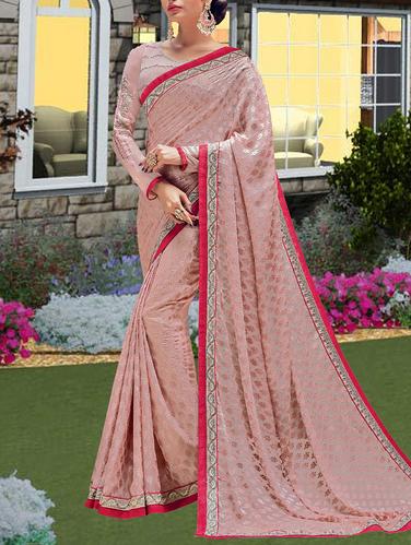 peach woven saree with blouse - 14431833 - Very Small Image - 1