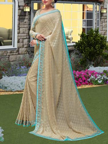 cream woven saree with blouse - 14431834 - Very Small Image - 1