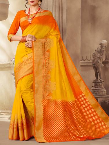 orange art silk printed saree - 14431842 - Very Small Image - 1