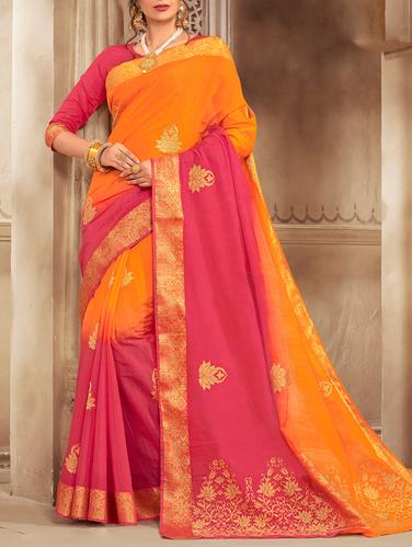 orange art silk printed saree - 14431845 - Very Small Image - 1