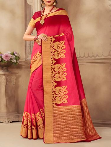 pink art silk printed saree - 14431847 - Very Small Image - 1