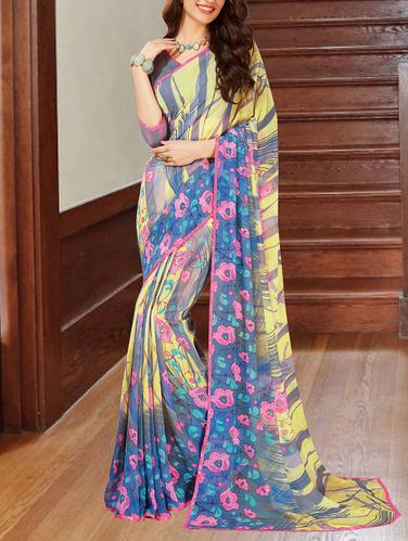 multi georgette printed saree with blouse - 14431863 - Very Small Image - 1