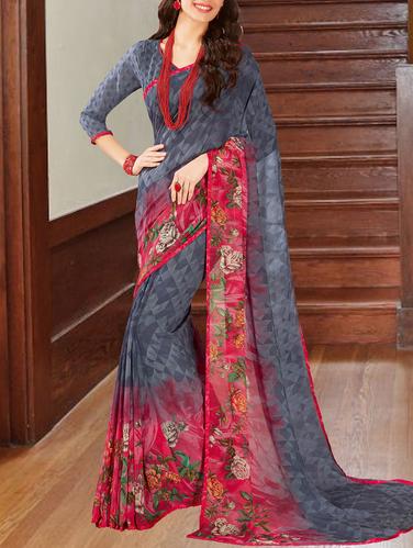 grey georgette printed saree - 14431864 - Very Small Image - 1
