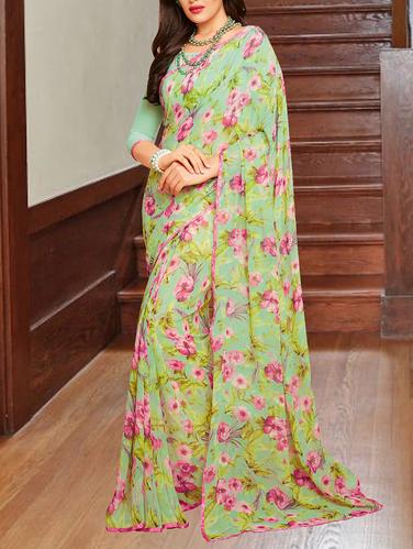 Green printed saree - 14431869 - Very Small Image - 1