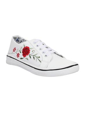 white faux leather laceup sneakers - 14432181 - Standard Image - 1