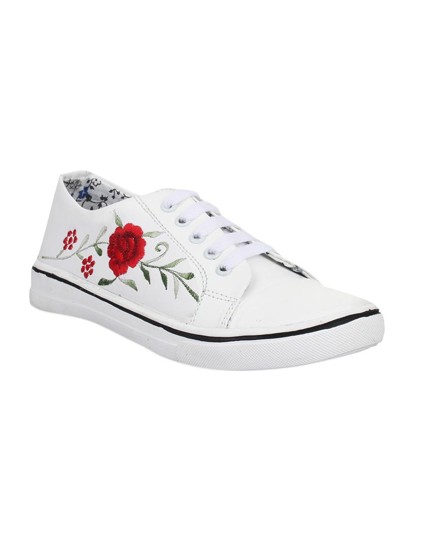 white faux leather laceup sneakers - 14432181 - Zoom Image - 1