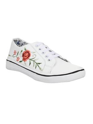 white faux leather laceup sneakers - 14432182 - Standard Image - 1