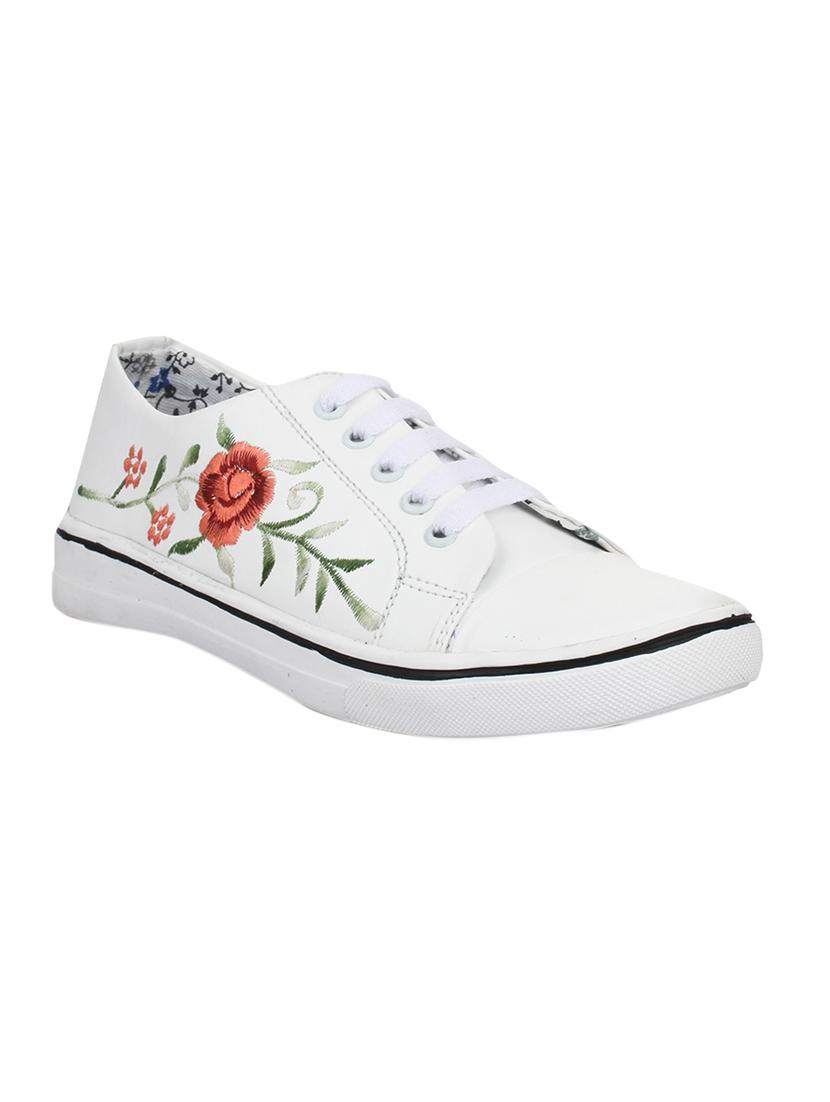 white faux leather laceup sneakers - 14432182 - Zoom Image - 1
