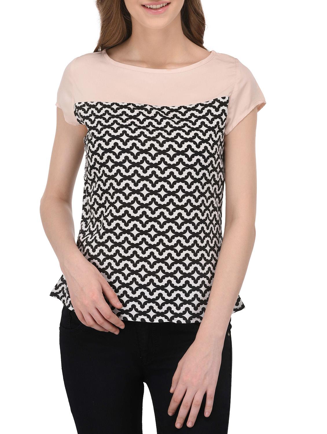 black printed poly crepe top - 14432513 - Zoom Image - 1