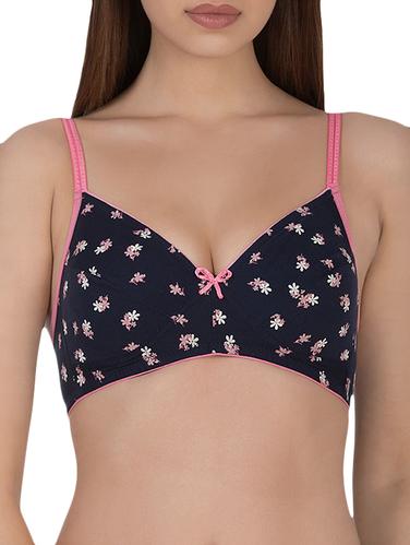 Navy blue cotton floral bra - 14432786 - Very Small Image - 1