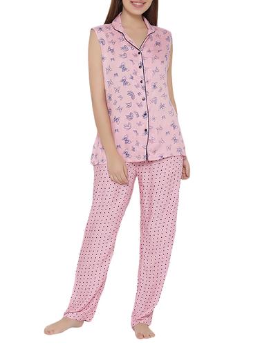 pink cotton blend nightwear set - 14432935 - Very Small Image - 1