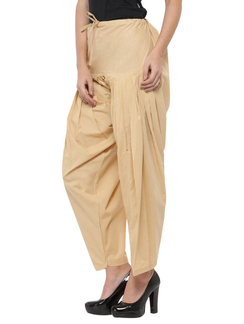 beige cotton patiyala salwars - 14432951 - Zoom Image - 2