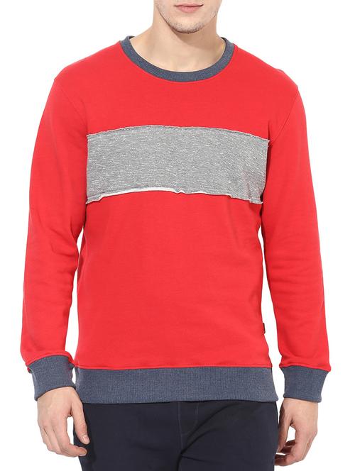 red cotton color block sweatshirt - 14433232 - Standard Image - 1