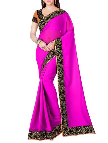 pink bordered saree with blouse - 14433546 - Very Small Image - 1