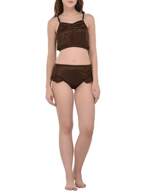 brown solid nightwear set - 14433549 - Standard Image - 4