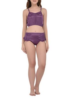 purple solid nightwear set - 14433552 - Standard Image - 4