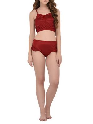 red satin sleepwear robe with bra panty set - 14433553 - Standard Image - 4