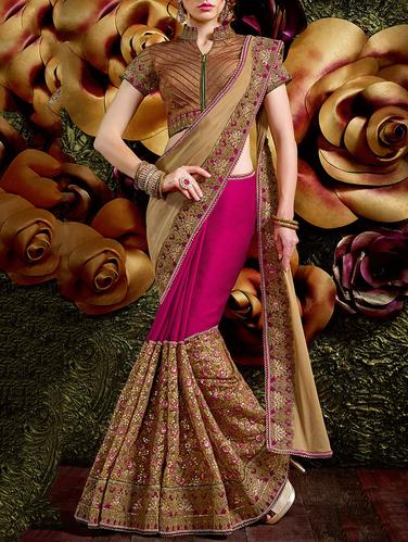 pink art silk embroidered saree with blouse - 14433765 - Very Small Image - 1