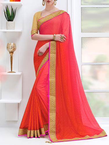 pink chiffon embroidered saree with blouse - 14433783 - Very Small Image - 1