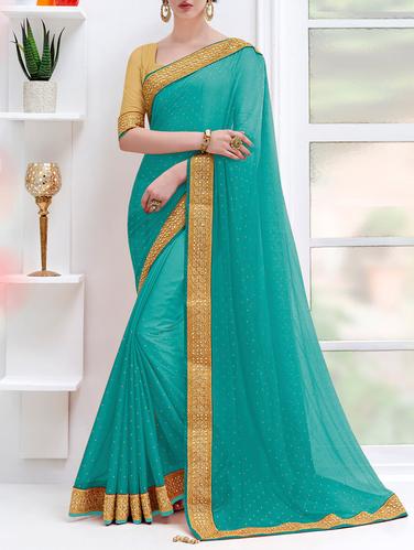 blue chiffon embroidered saree with blouse - 14433784 - Very Small Image - 1