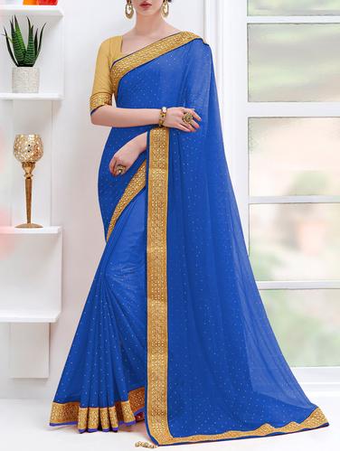 blue chiffon embroidered saree with blouse - 14433785 - Very Small Image - 1