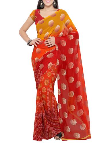 red georgette printed saree with blouse - 14433803 - Very Small Image - 1