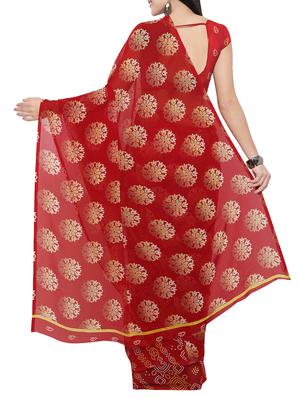 maroon georgette printed saree with blouse - 14433807 - Standard Image - 2