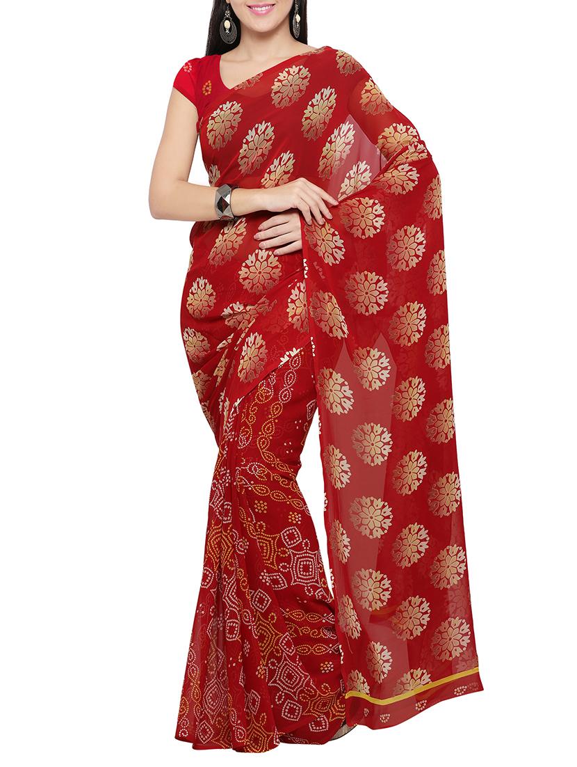 maroon georgette printed saree with blouse - 14433807 - Zoom Image - 1
