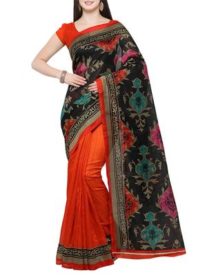 black cotton silk printed saree with blouse - 14433809 - Standard Image - 1