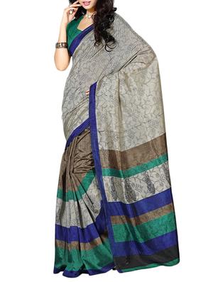 grey cotton silk printed saree with blouse - 14433810 - Standard Image - 1