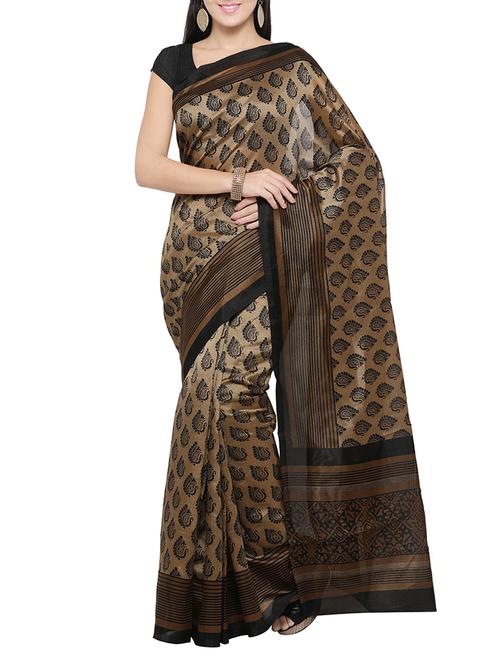 beige cotton silk printed saree with blouse - 14433811 - Very Small Image - 1