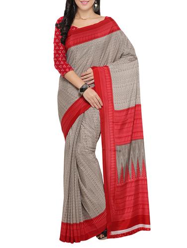 grey crepe printed saree with blouse - 14433815 - Very Small Image - 1