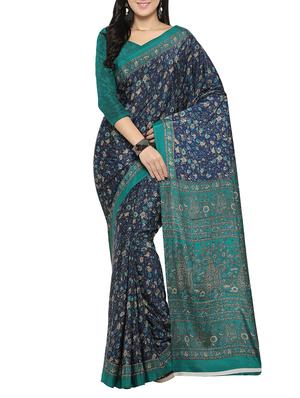blue crepe printed saree with blouse - 14433817 - Standard Image - 1