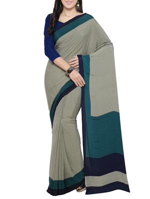 beige crepe printed saree with blouse - 14433826 - Standard Image - 1